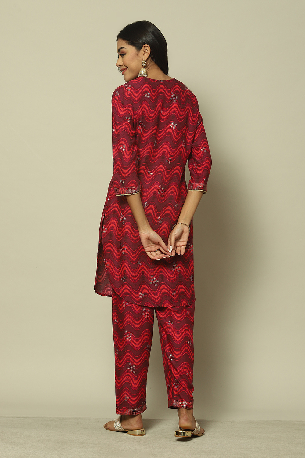 Wine LIVA Straight Printed Kurta Palazzo Suit Set image number 4