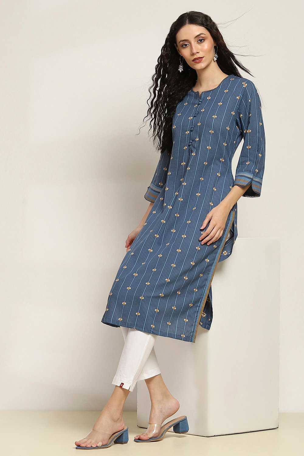 Indigo Cotton Straight Kurta image number 0