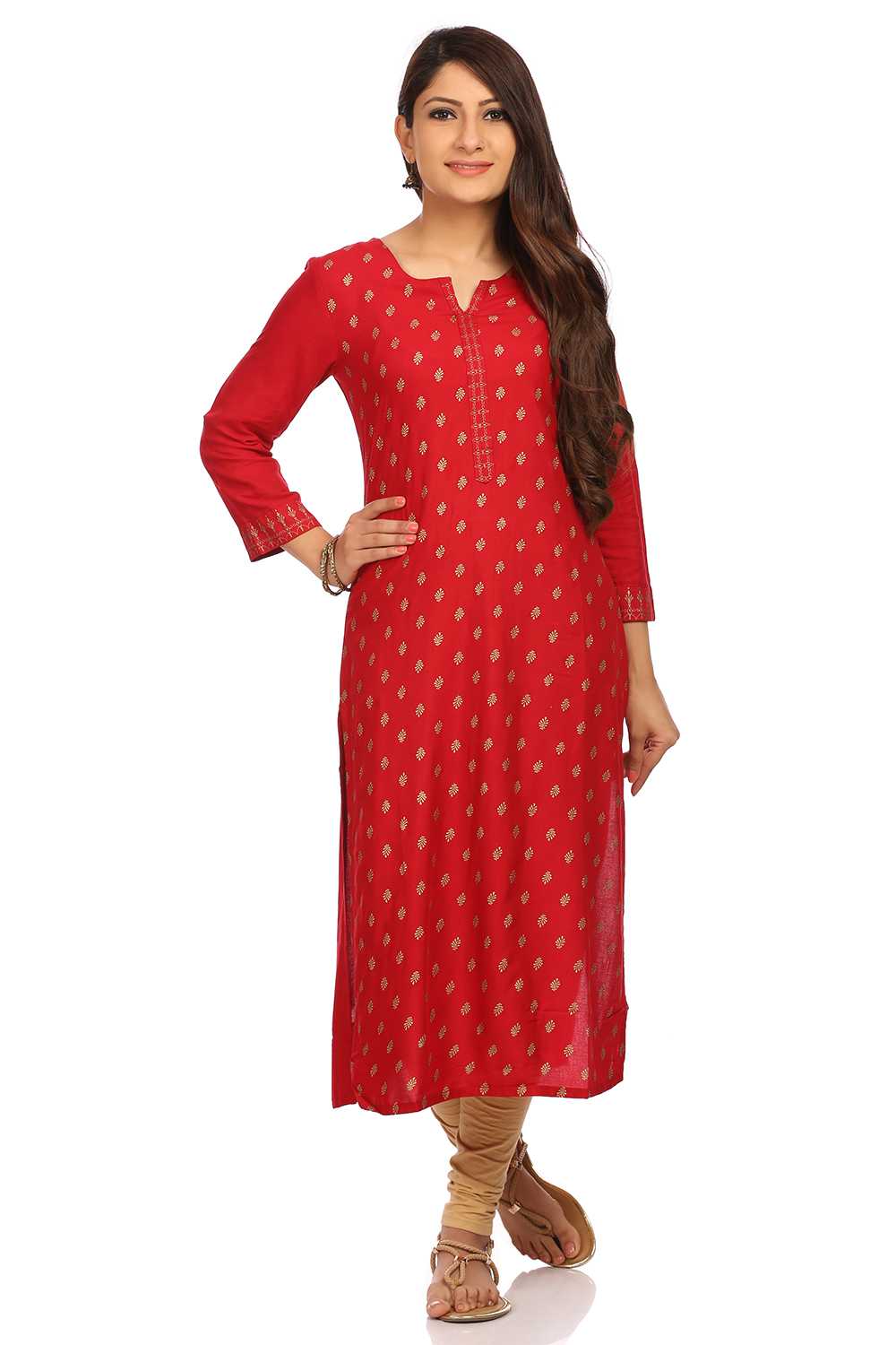 Red Straight Viscose Kurta image number 0