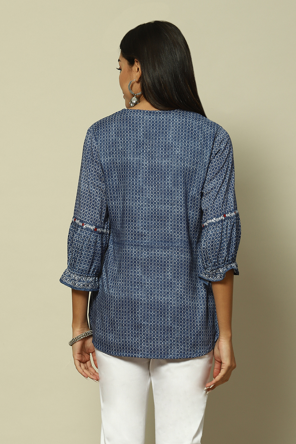 Indigo Blue LIVA Straight Printed Top image number 4