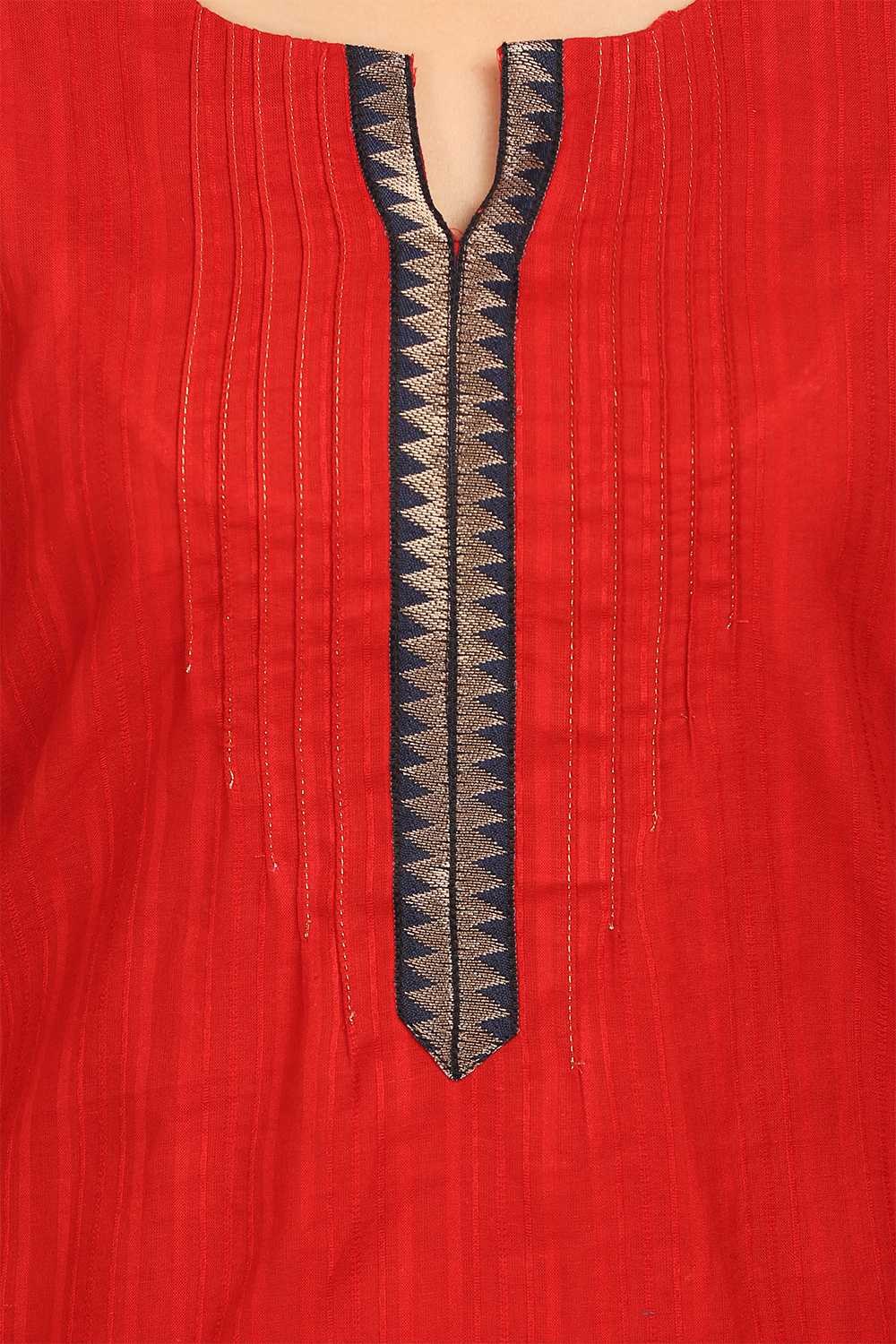 Red Straight Cotton Kurta image number 4
