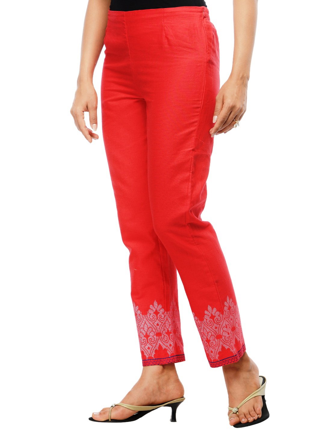 Red Cotton Straight Pants image number 2