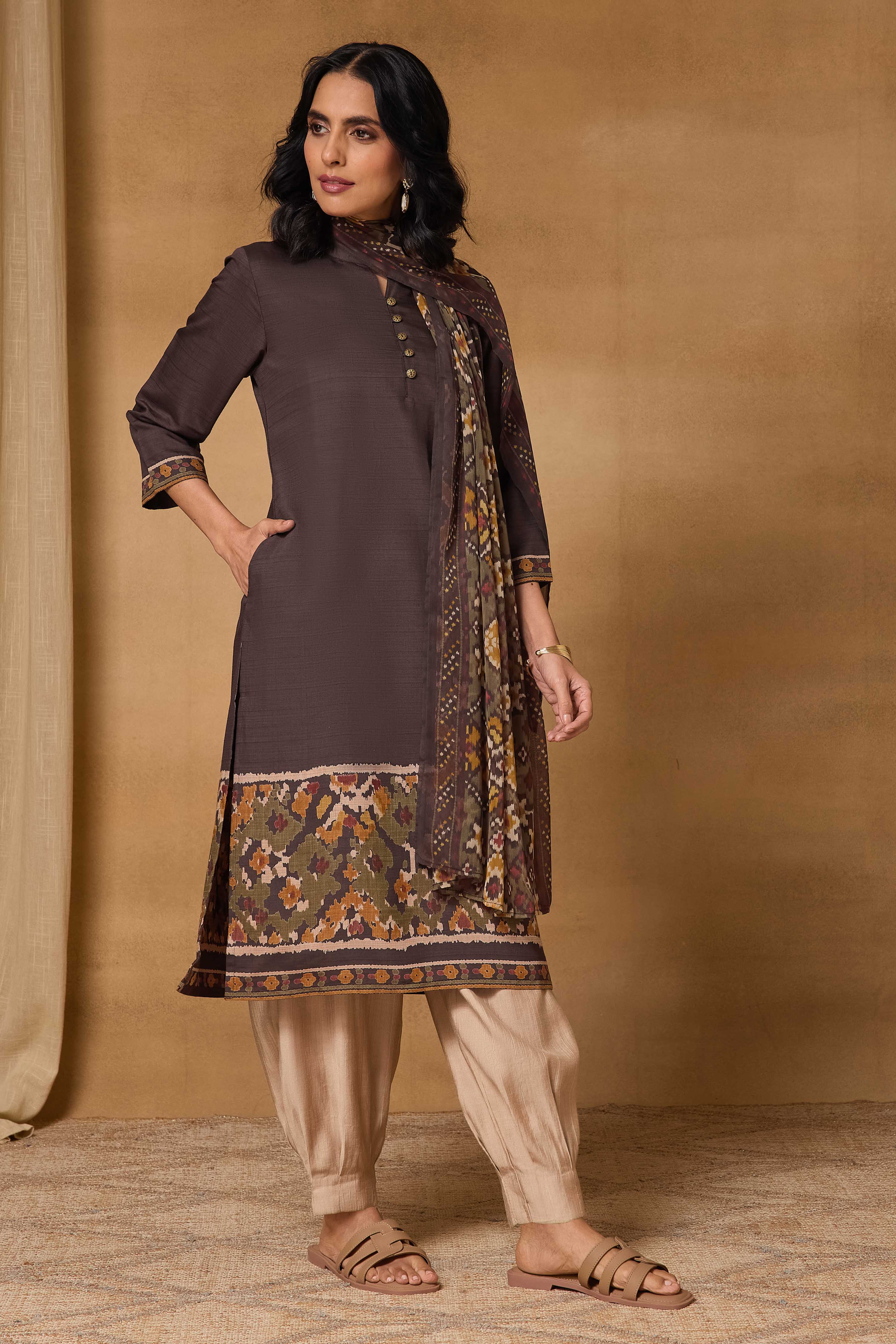 Mustard Viscose Blend Straight Printed Kurta image number 5