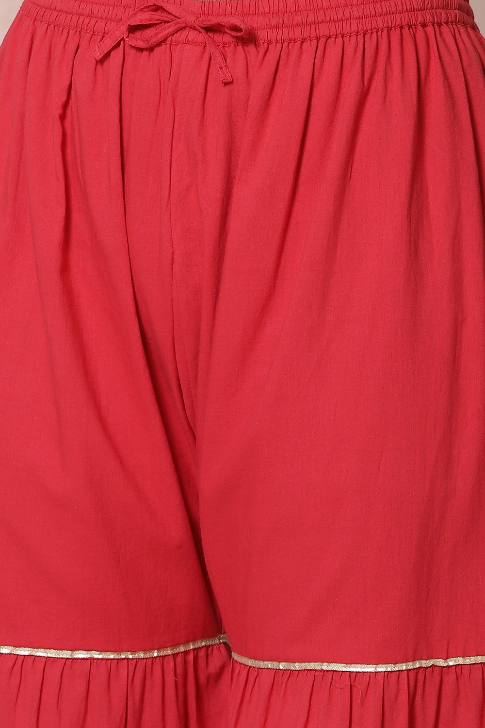 Red Poly Cotton Straight Suit Set image number 2