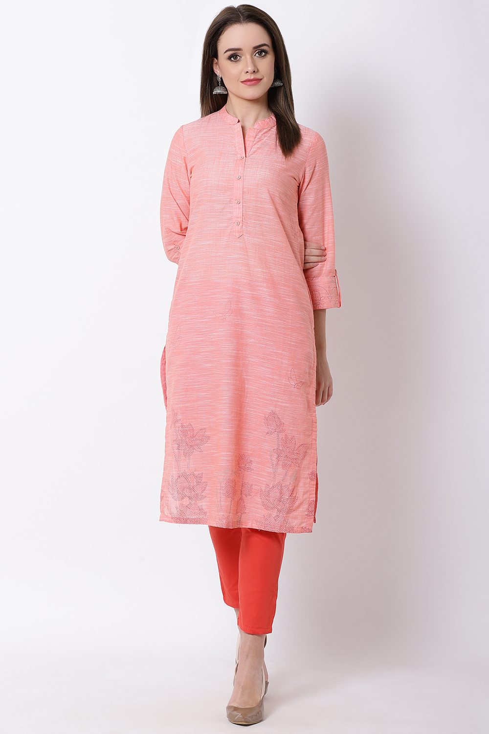 Orange Cotton Straight Kurta image number 0