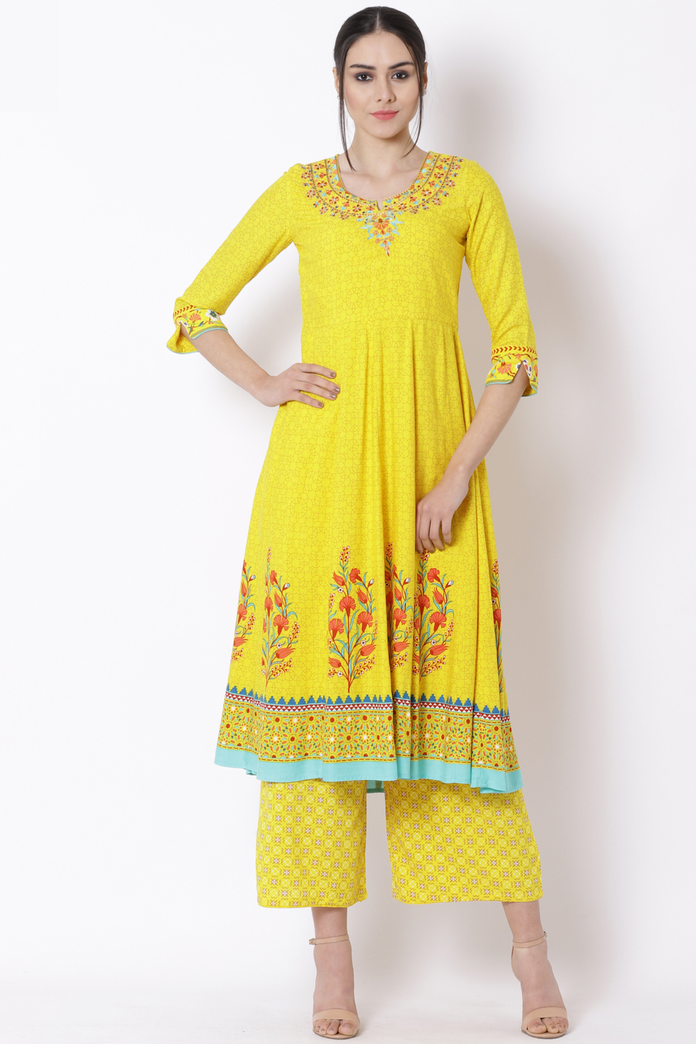 Yellow Viscose Printed Palazzo image number 2