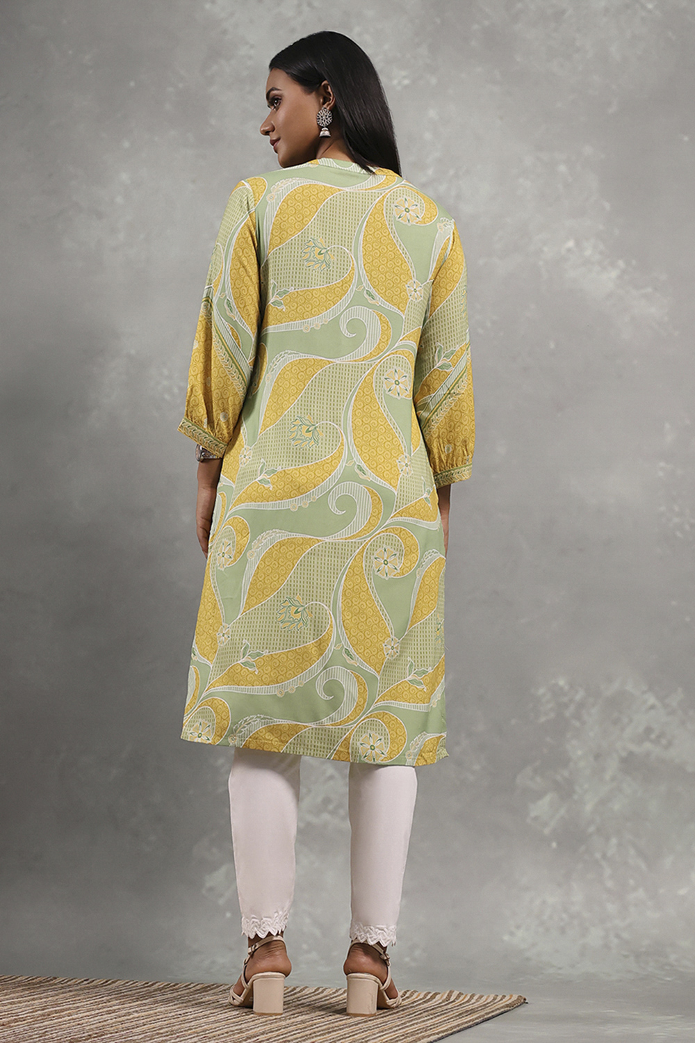 Ecru Viscose Rayon Printed Straight Kurta image number 5