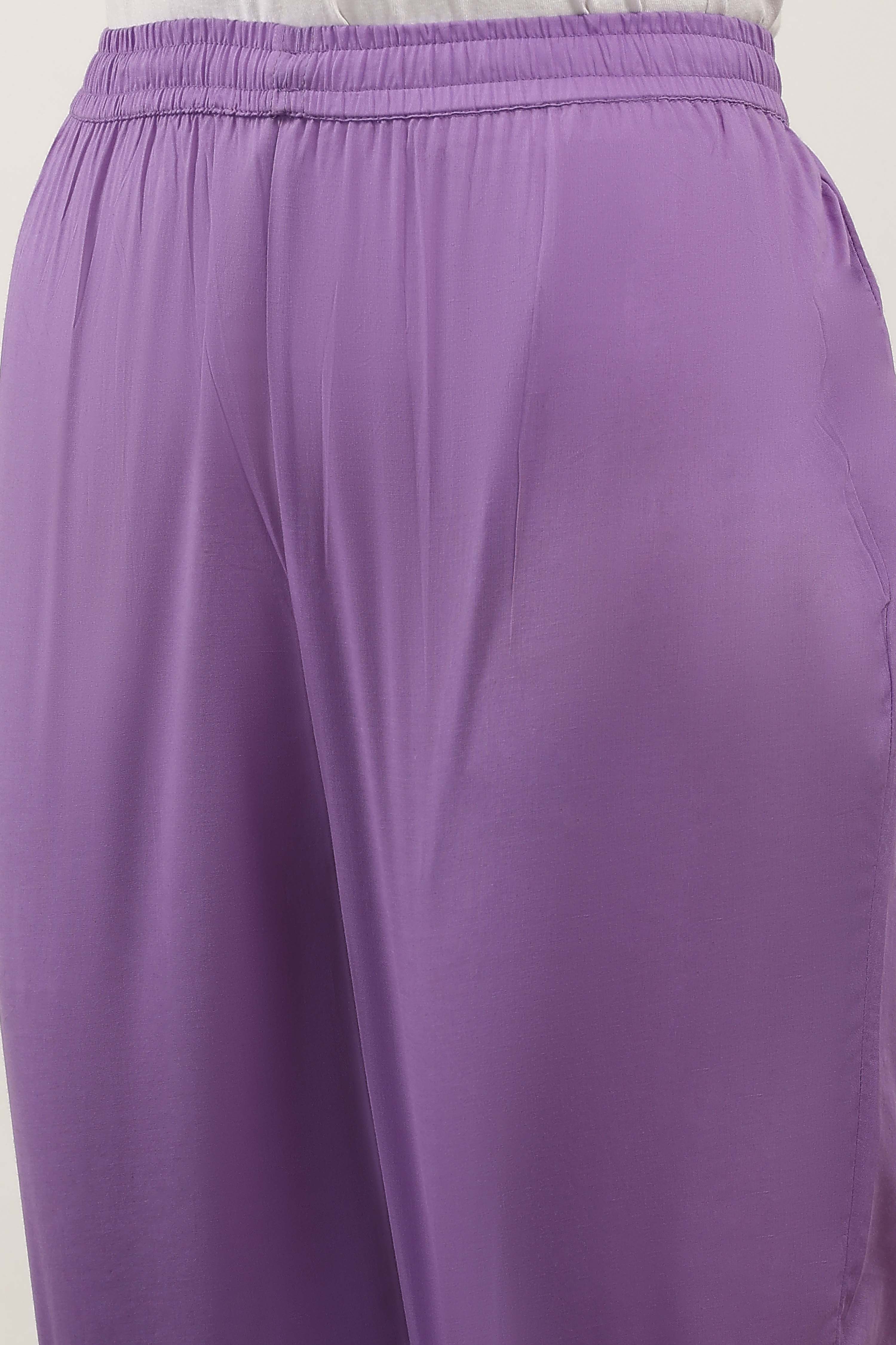 Purple Cotton Kurta Pants Set image number 2