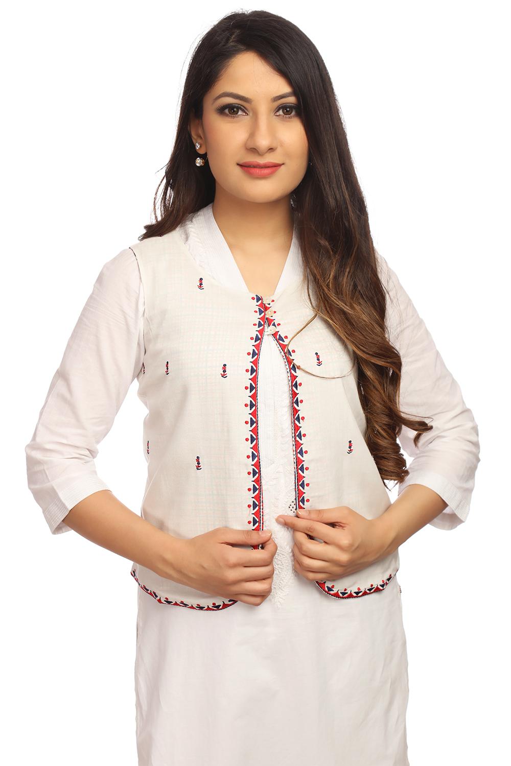 White Straight Viscose Rayon Jacket image number 0
