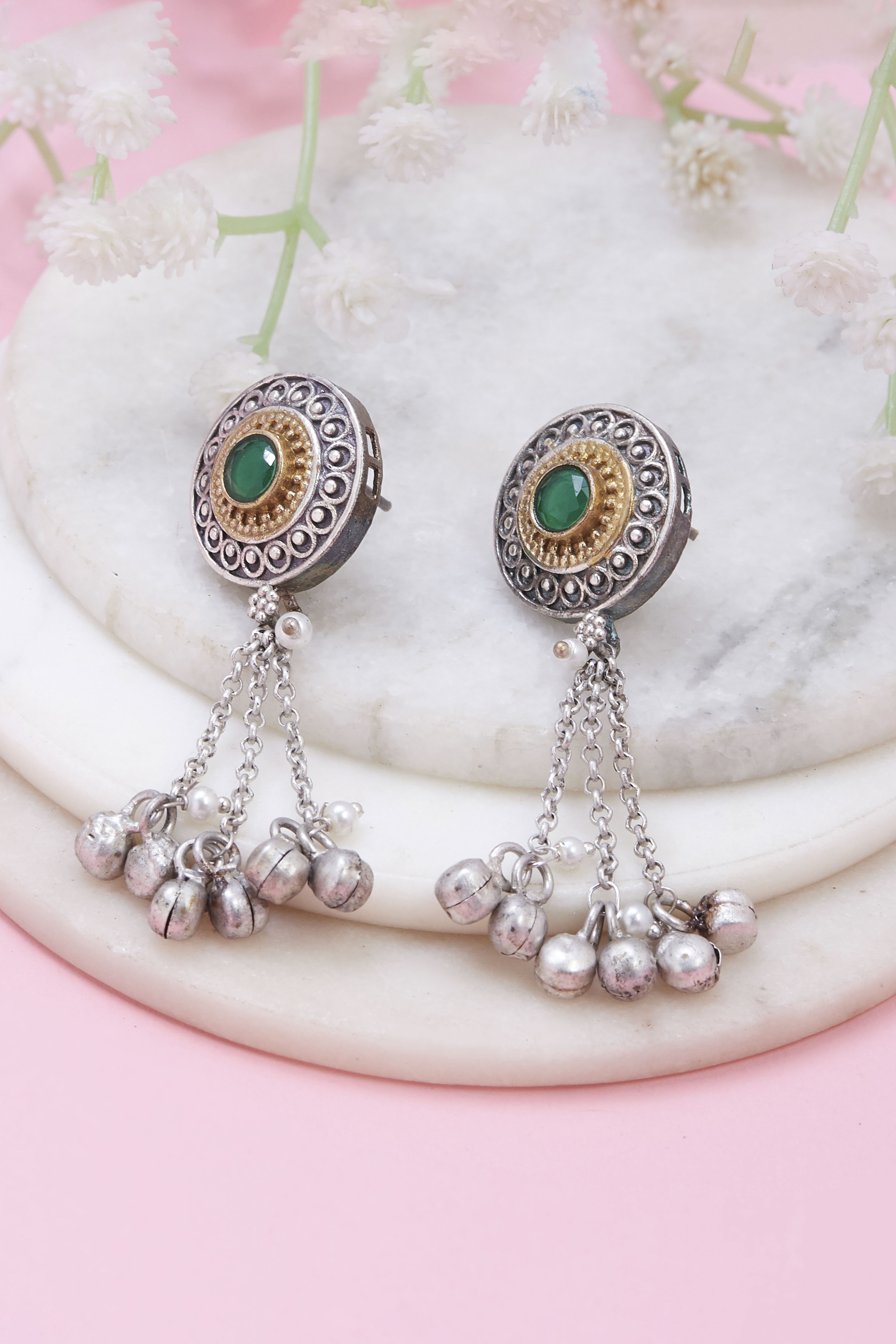 Green Brass Drop & danglers image number 0