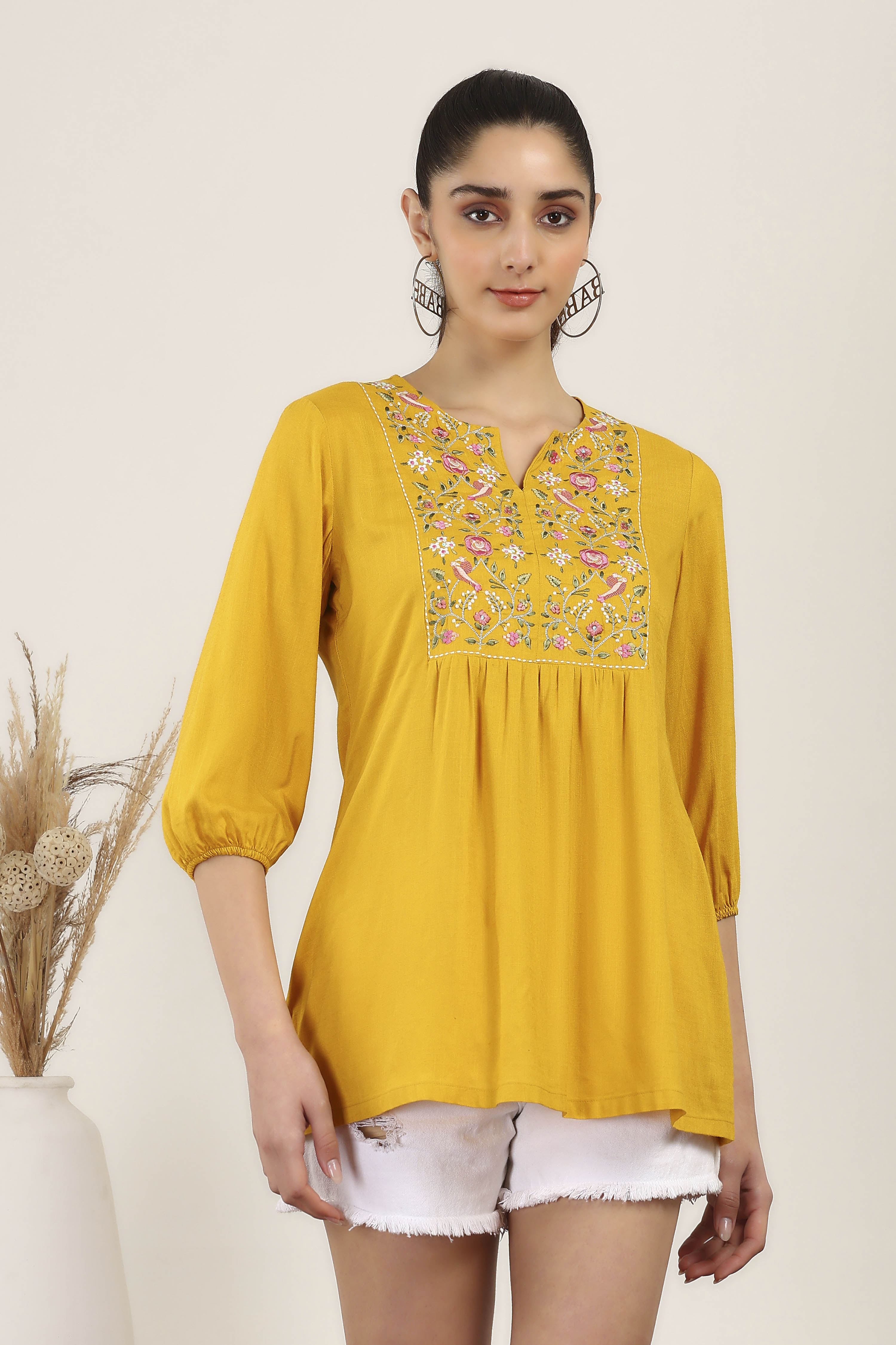 Red Rayon Straight Tops image number 5