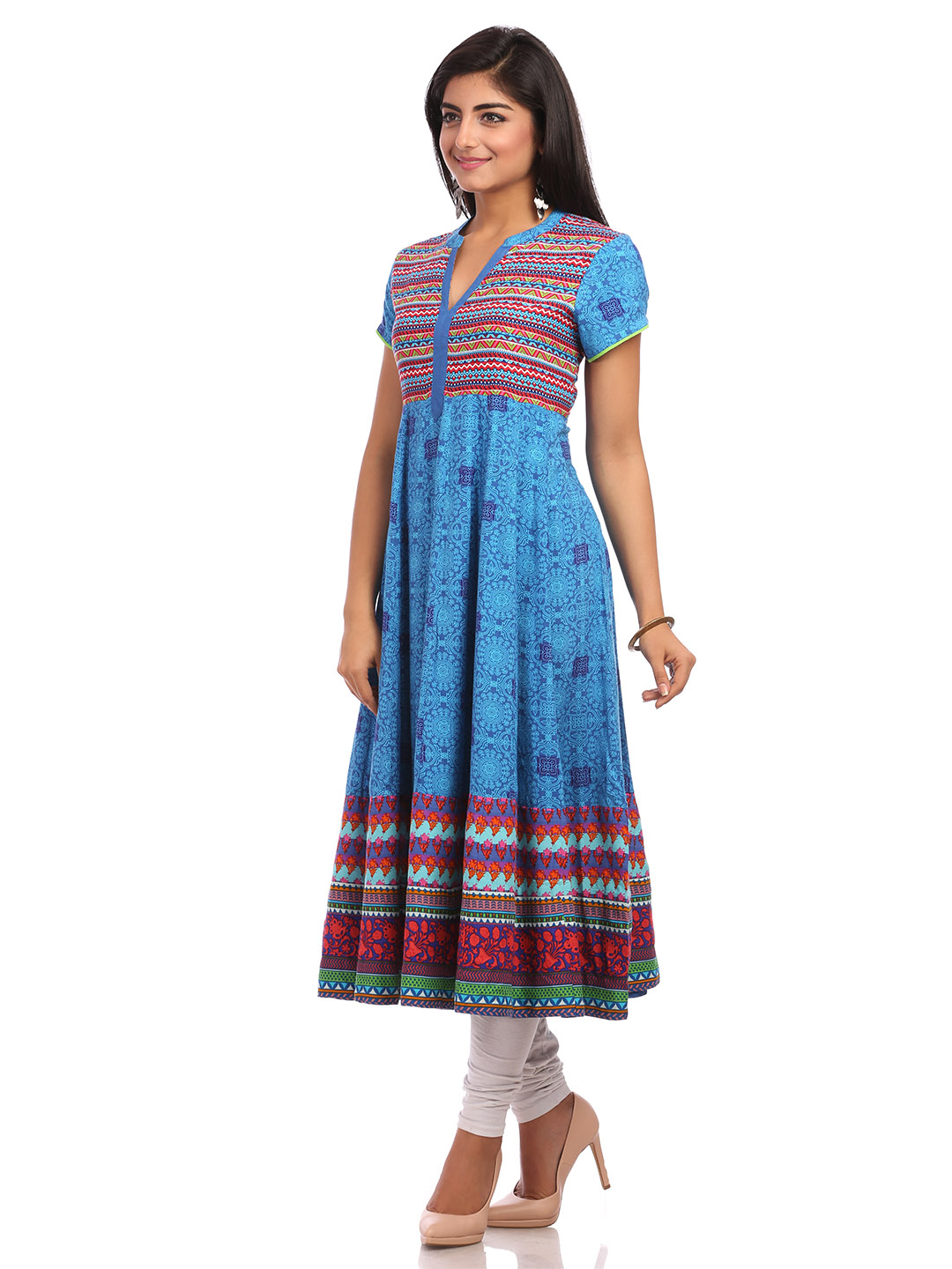 Blue Flared Cotton Kurta image number 3