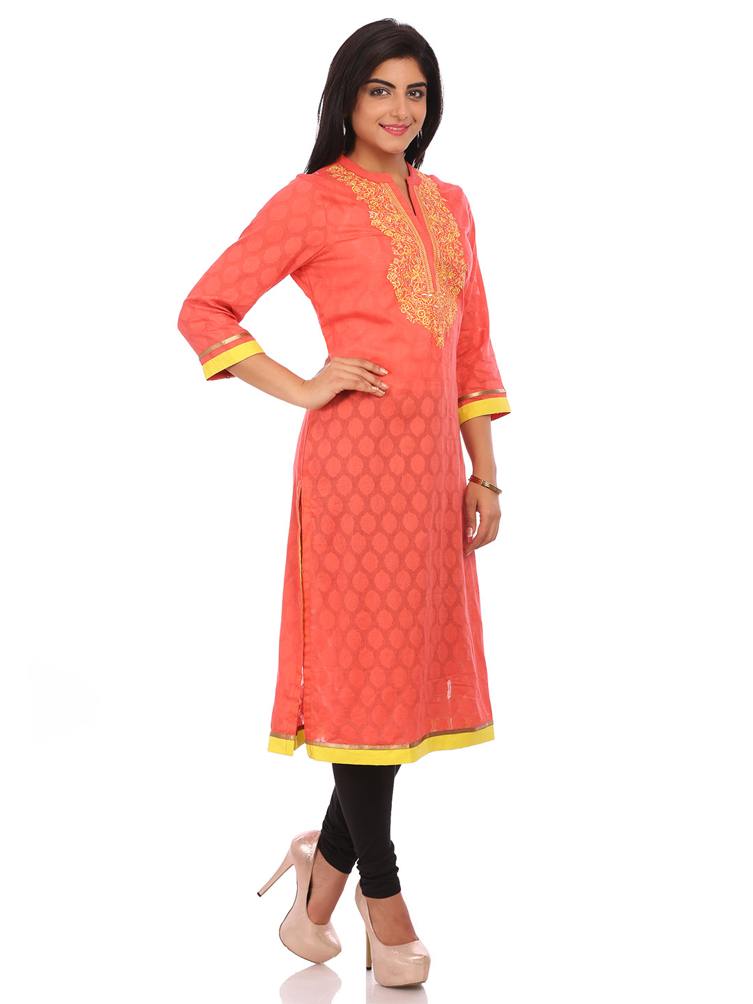 Pink Cotton Kalidar Kurta image number 2