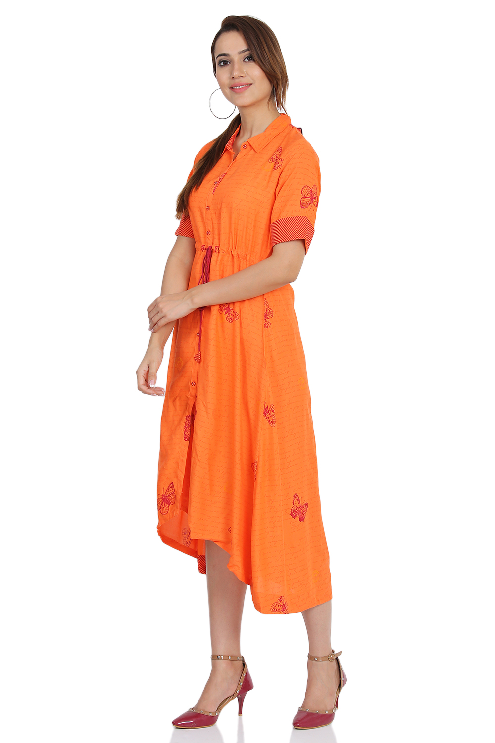 Coral Flared Viscose Dress image number 1