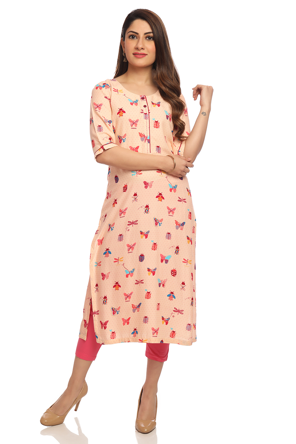 Peach Straight Viscose Kurta image number 0