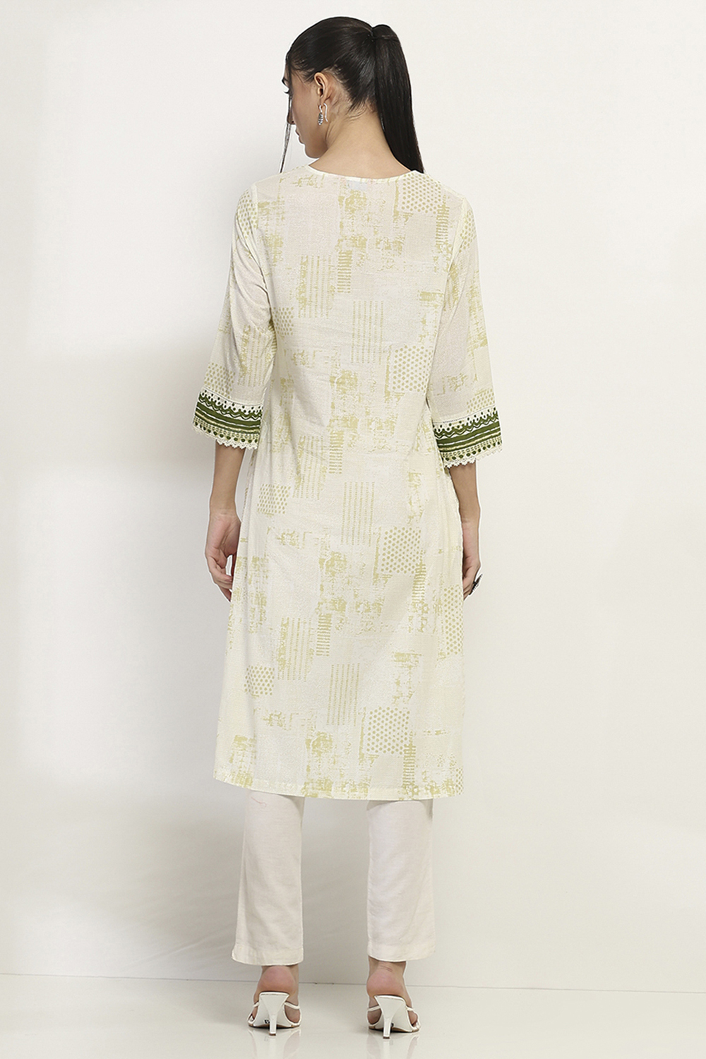 Green Cotton Straight Kurta image number 3