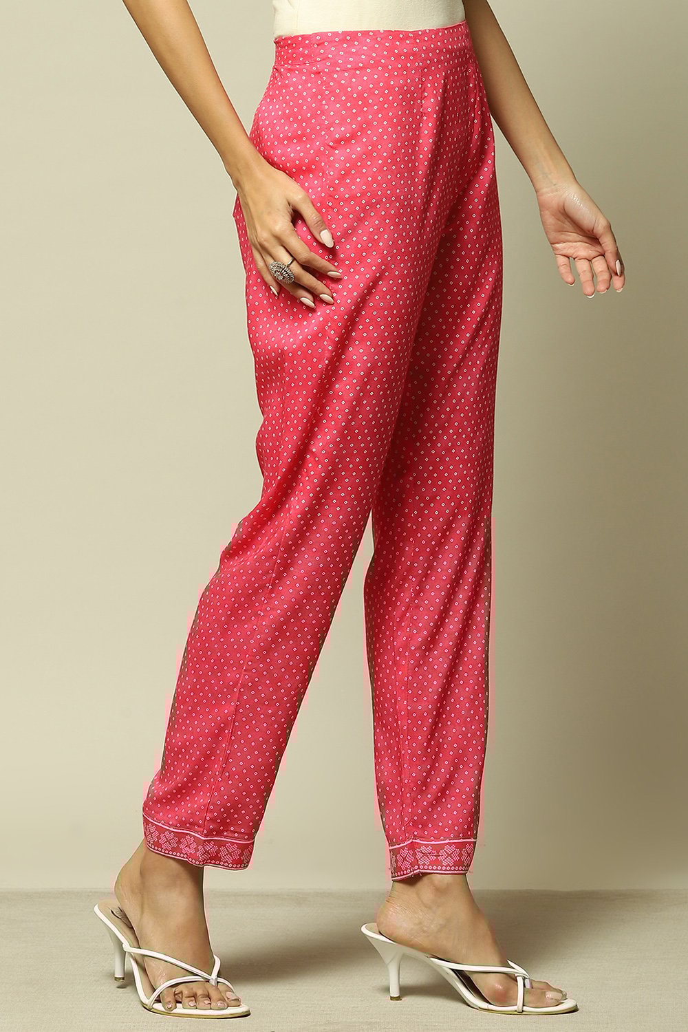 Pink LIVA Straight Printed Palazzo image number 3