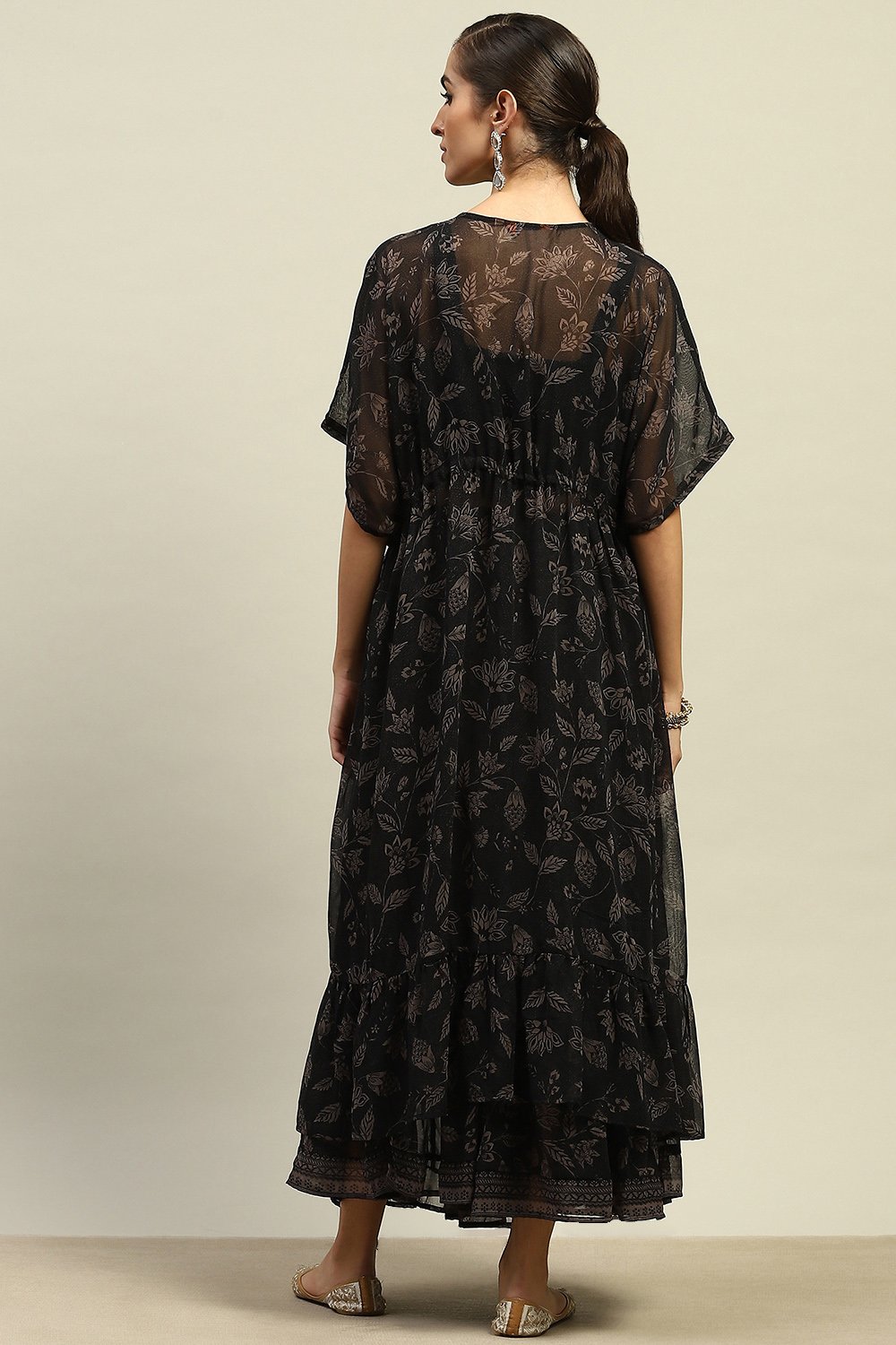 Black Poly Georgette A-Line Printed Top Lehanga Lehenga image number 4