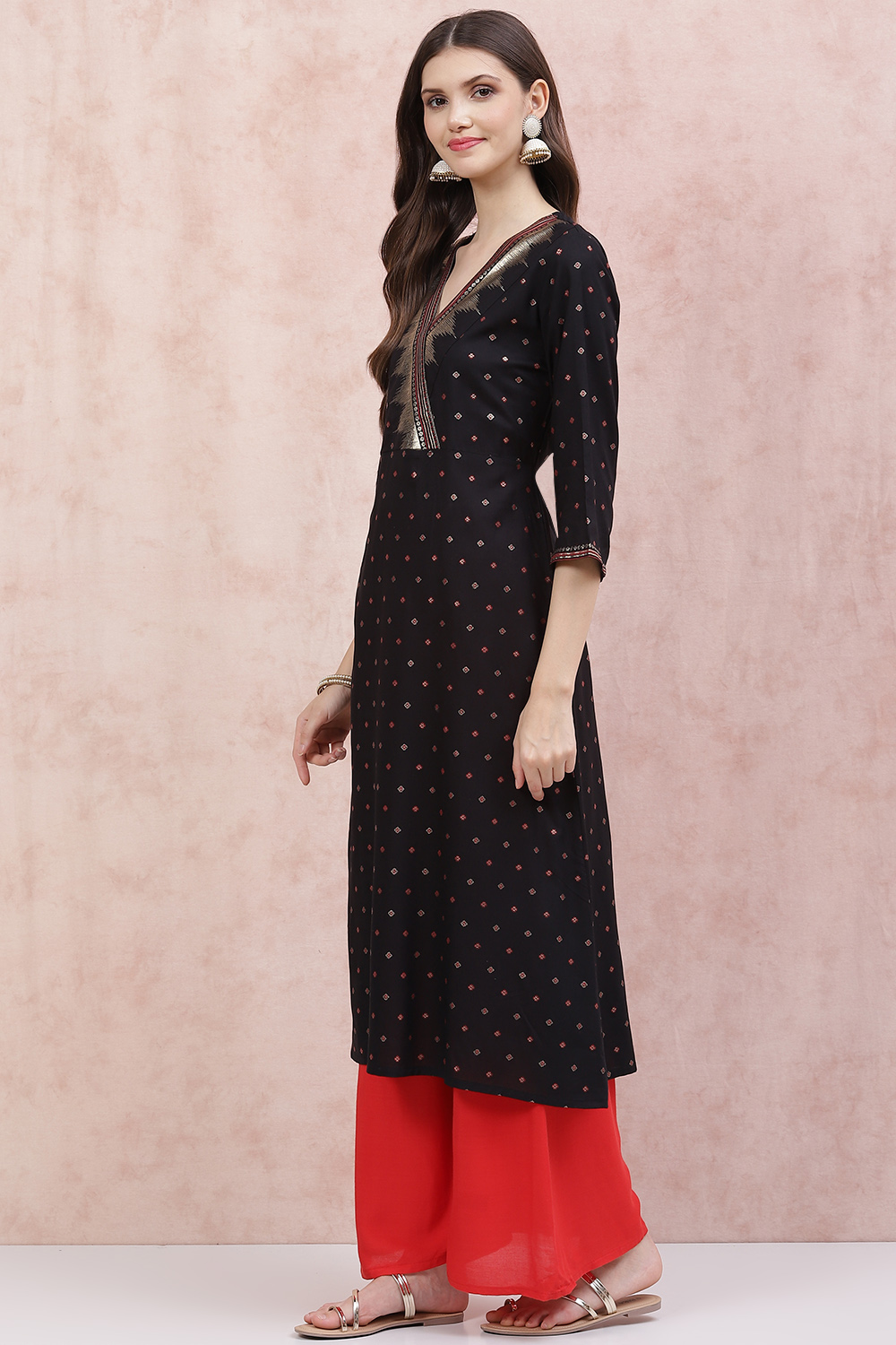 Black LIVA A-Line Kurta image number 2