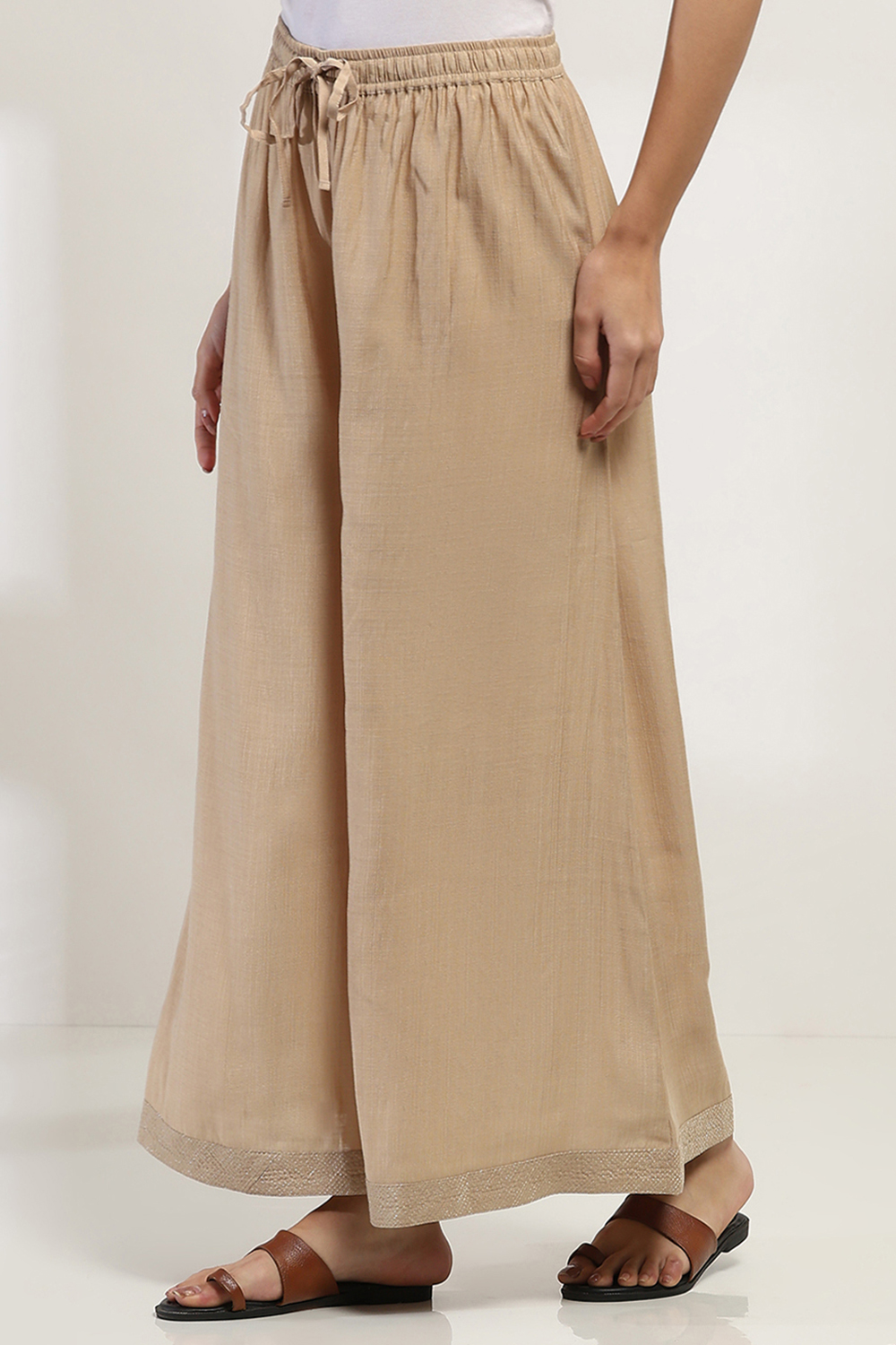 Gold Viscose Blend Palazzos image number 2