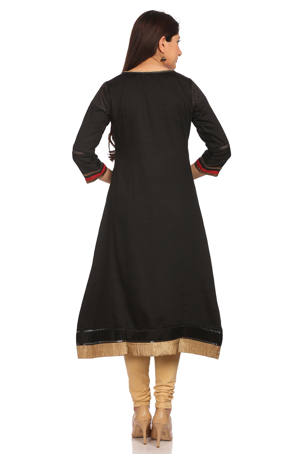 Black Cotton A-Line Kurta image number 3
