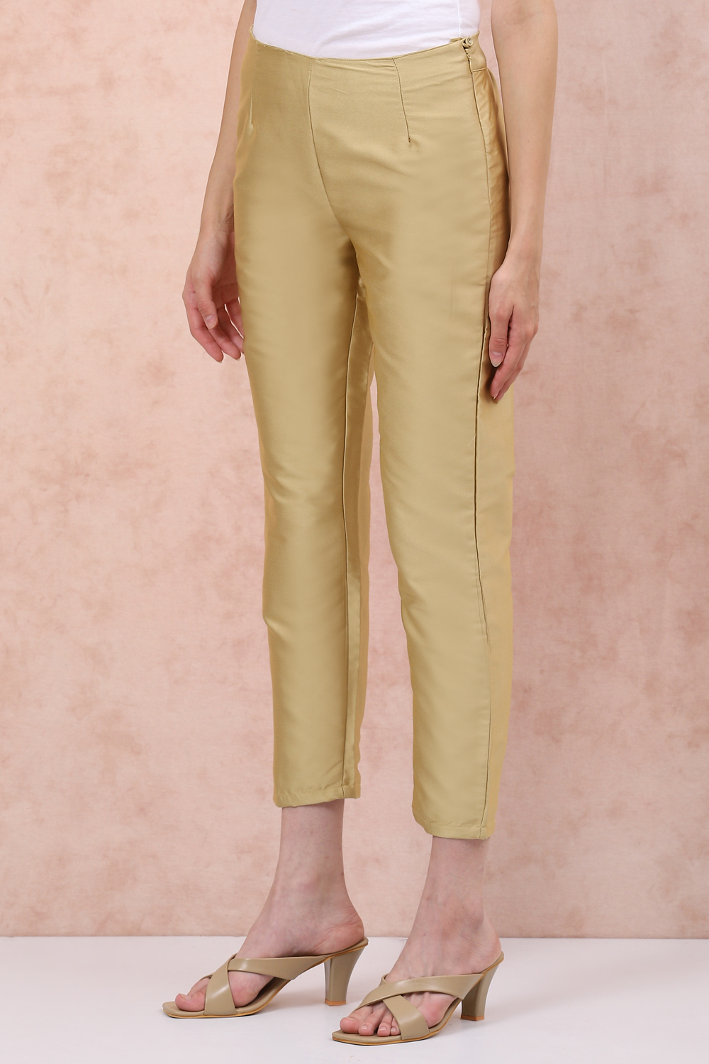 Gold Poly Cotton Slim Pants image number 2