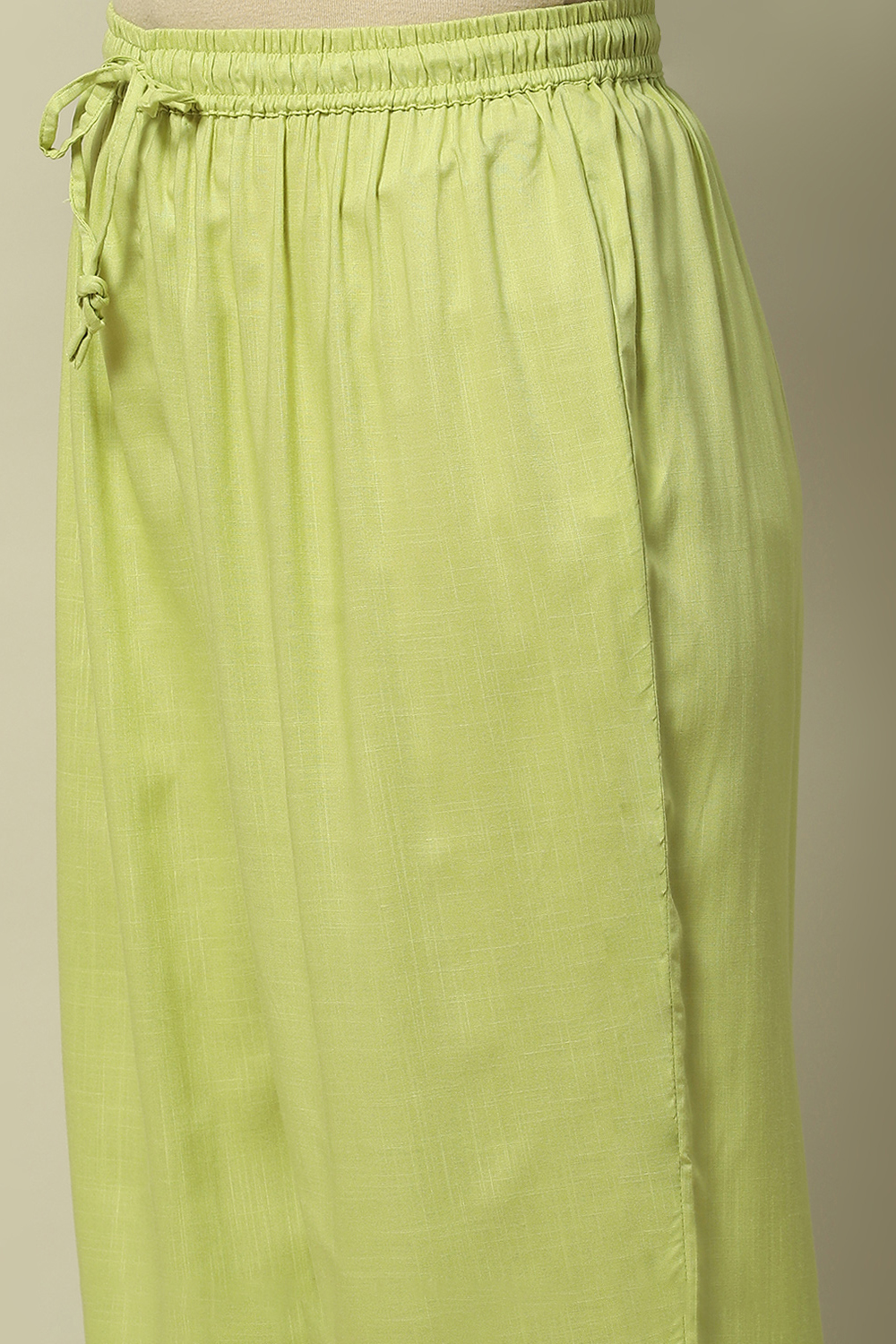 Lime Green Rayon Slub Straight Palazzo image number 1