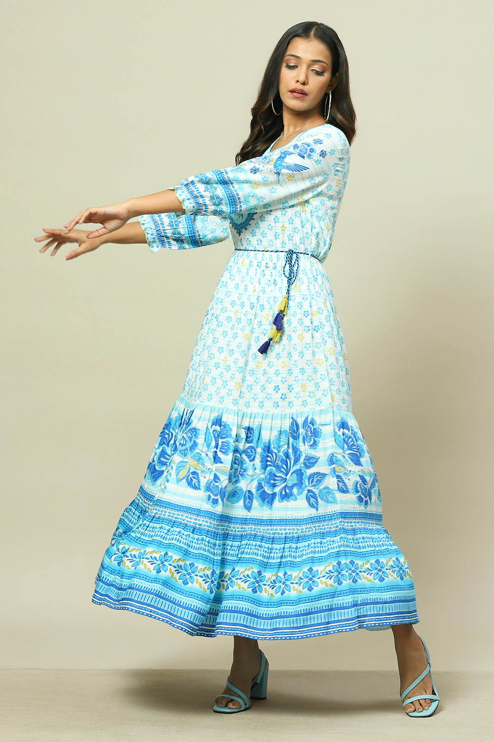 Blue LIVA Tiered Dress image number 0