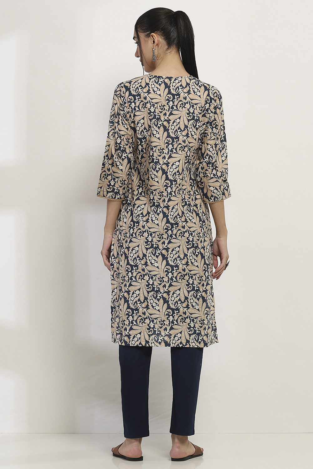 Blue Cotton Straight Kurta image number 3