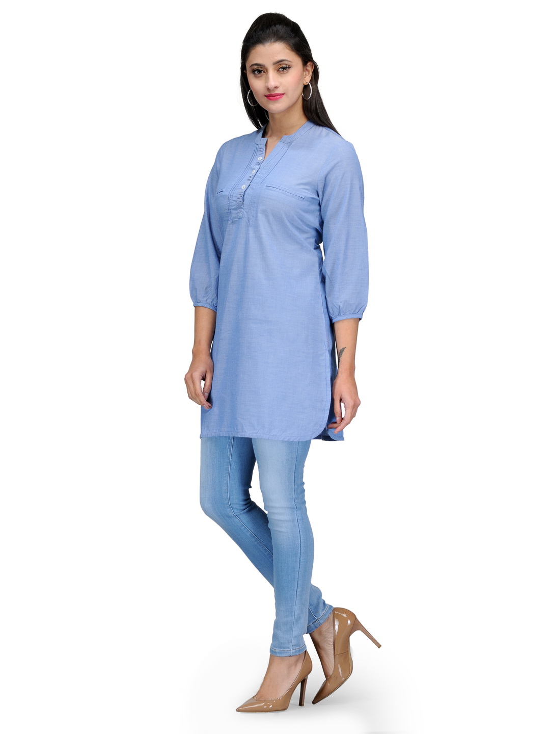 Blue Cotton Straight Kurti image number 2