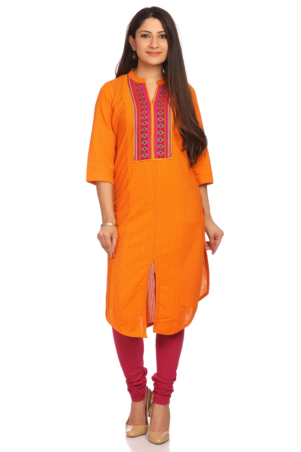 Orange Cotton Straight Kurta image number 0