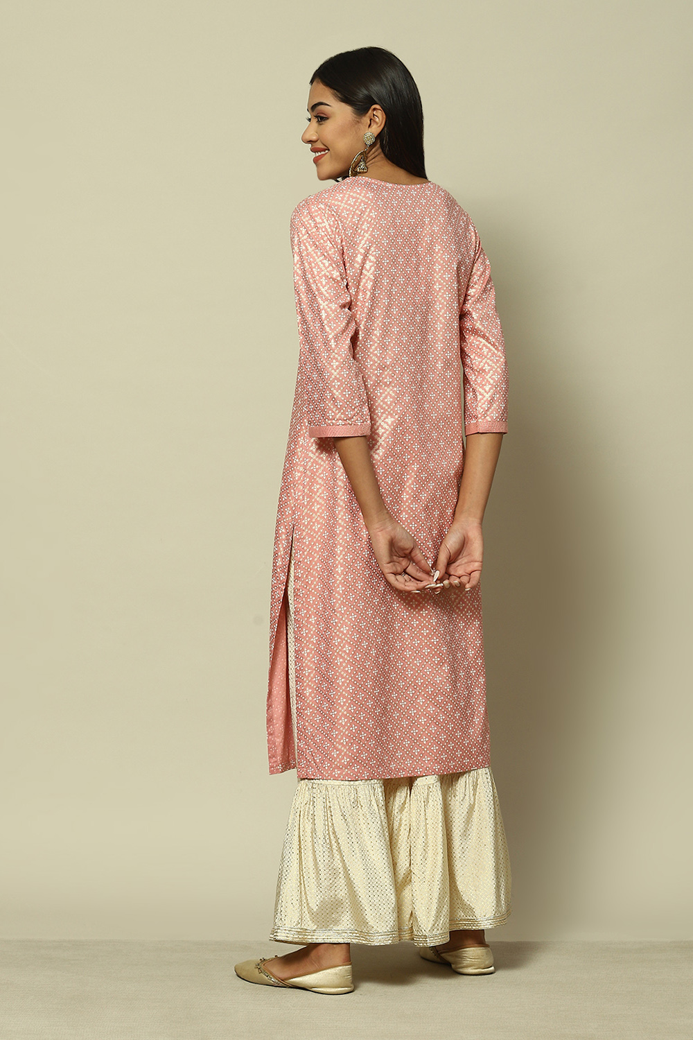 Peach LIVA Straight Printed Kurta image number 4