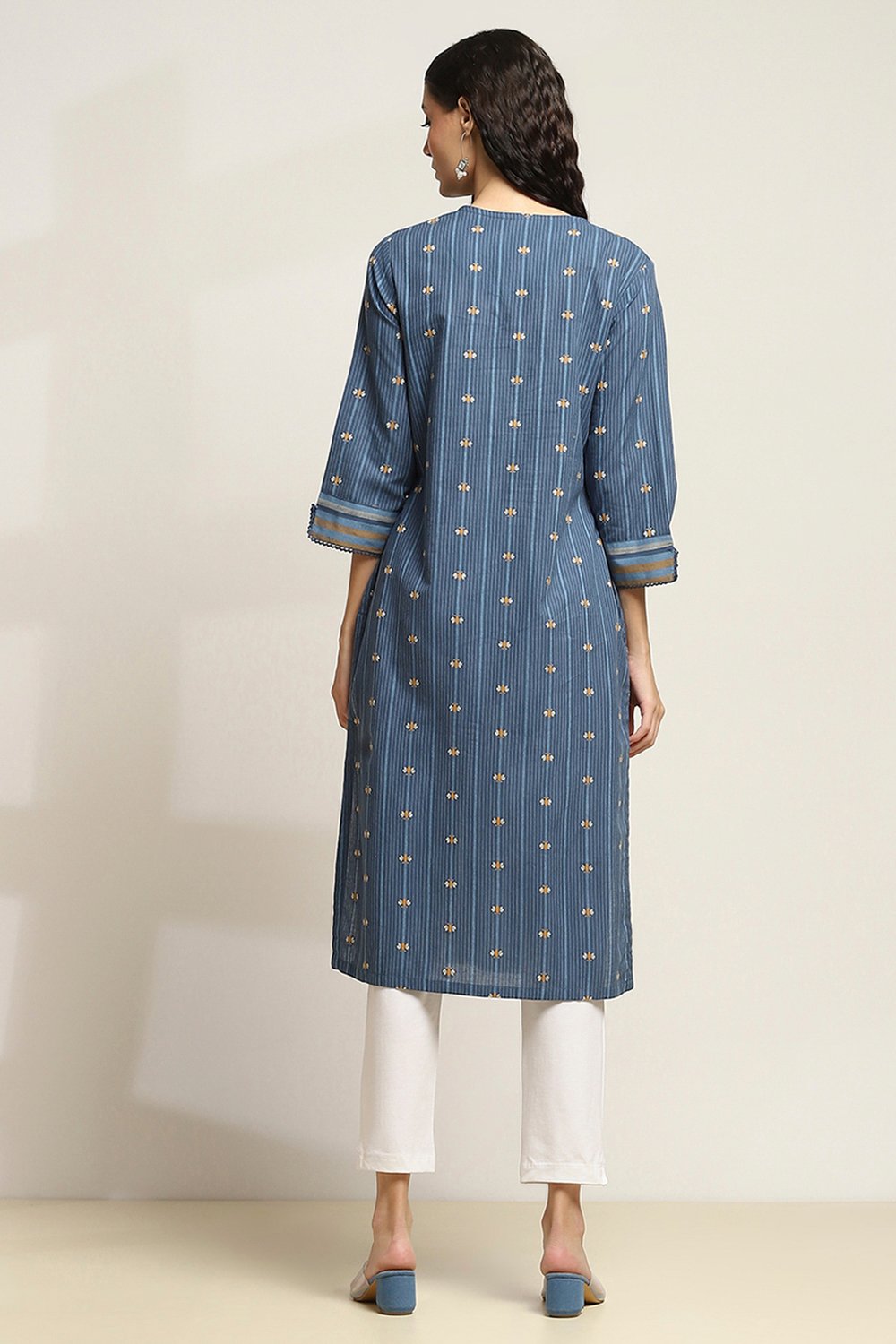 Indigo Cotton Straight Kurta image number 3