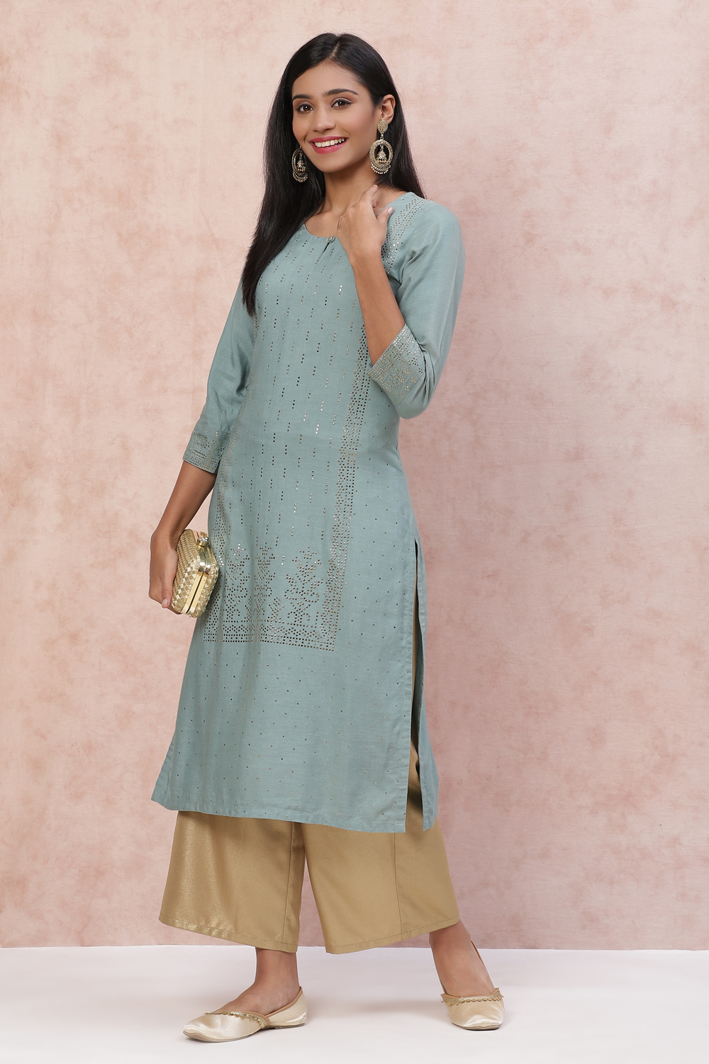 Grey LIVA Straight Kurta image number 0