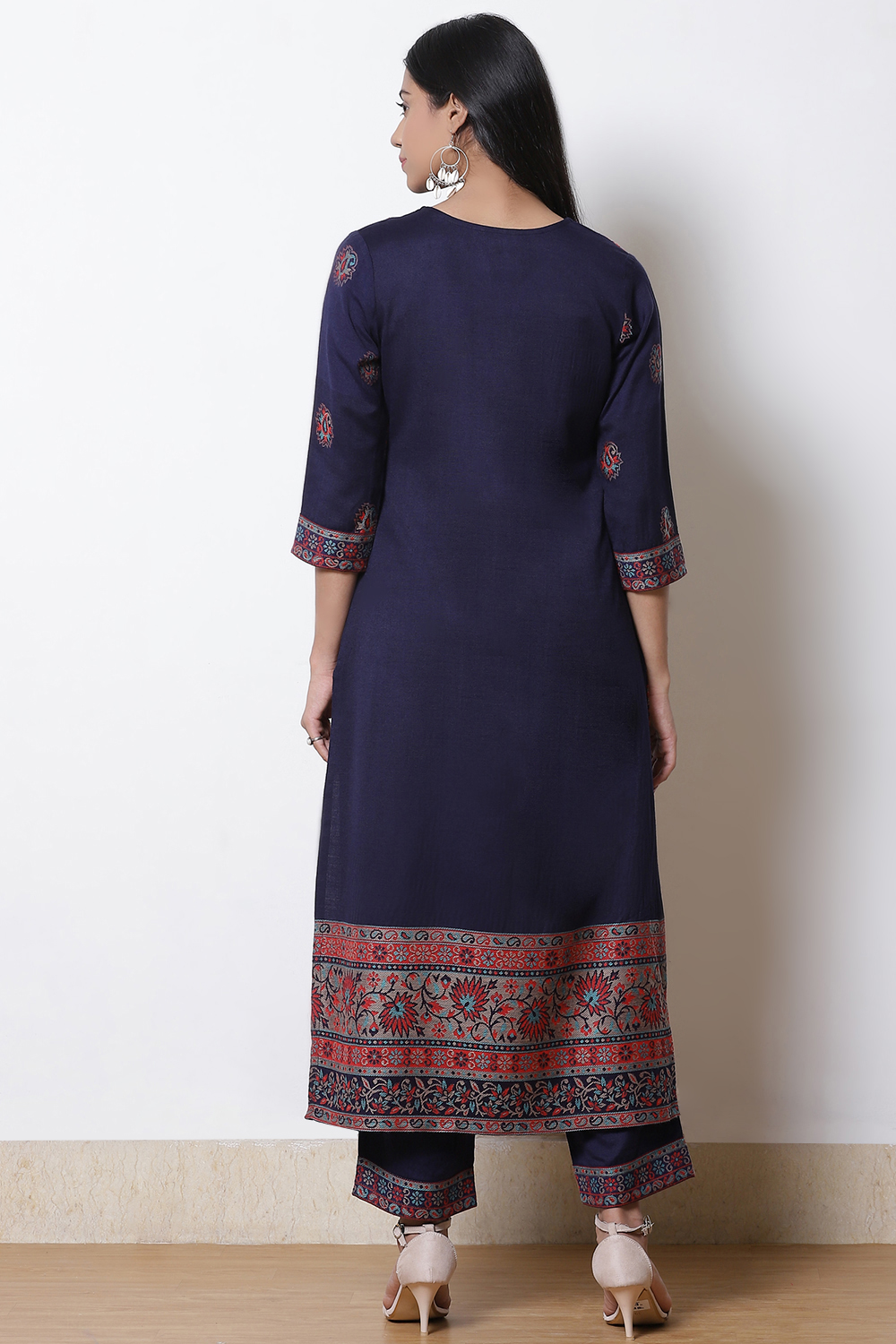 Navy Blue Acrylic Straight Suit Set image number 6