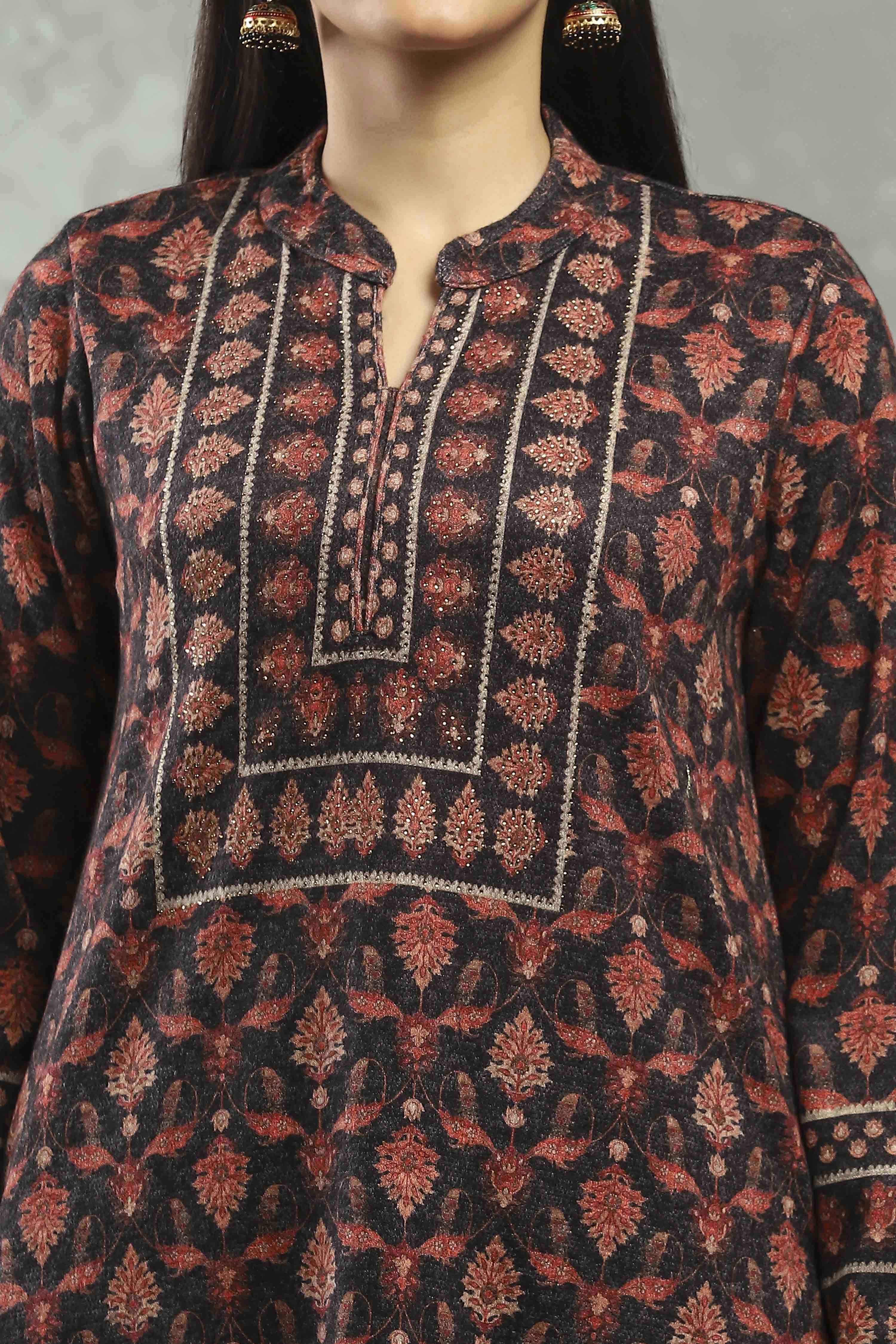 Black Polyester Printed Straight Suit Set image number 1