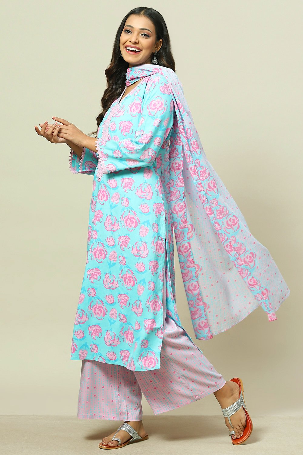 Aqua LIVA Woven Straight Kurta Suit Set image number 5