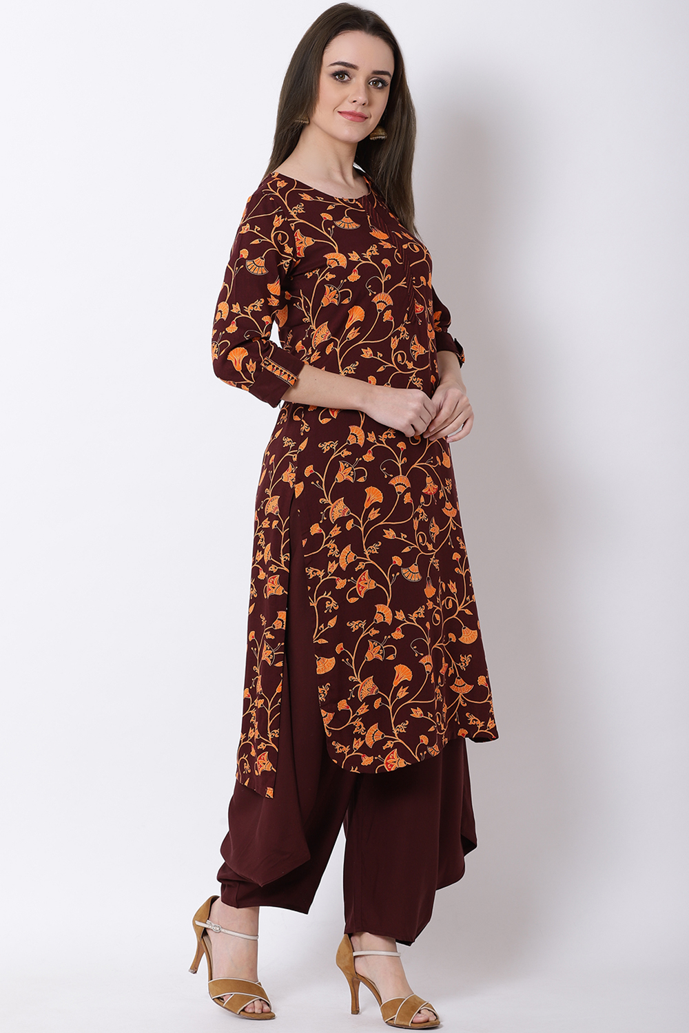 Brown Viscose Rayon Straight Kurta image number 3