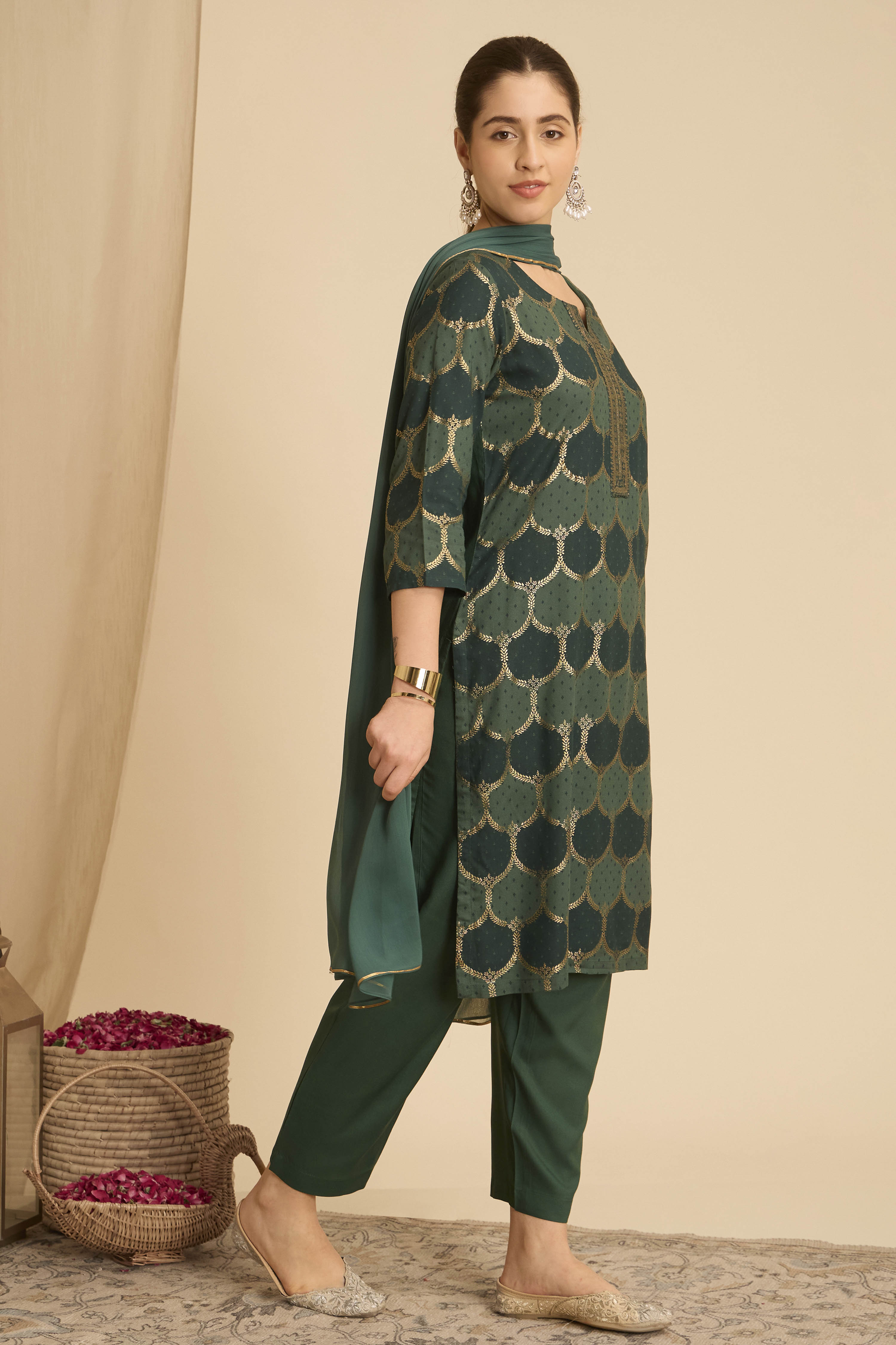 Purple Viscose Rayon Straight Printed Suit Set image number 4