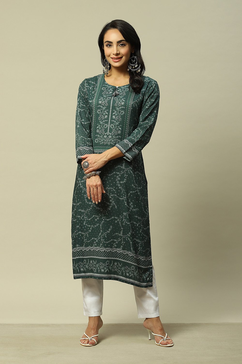 Aqua Blue LIVA Straight Printed Kurta image number 0