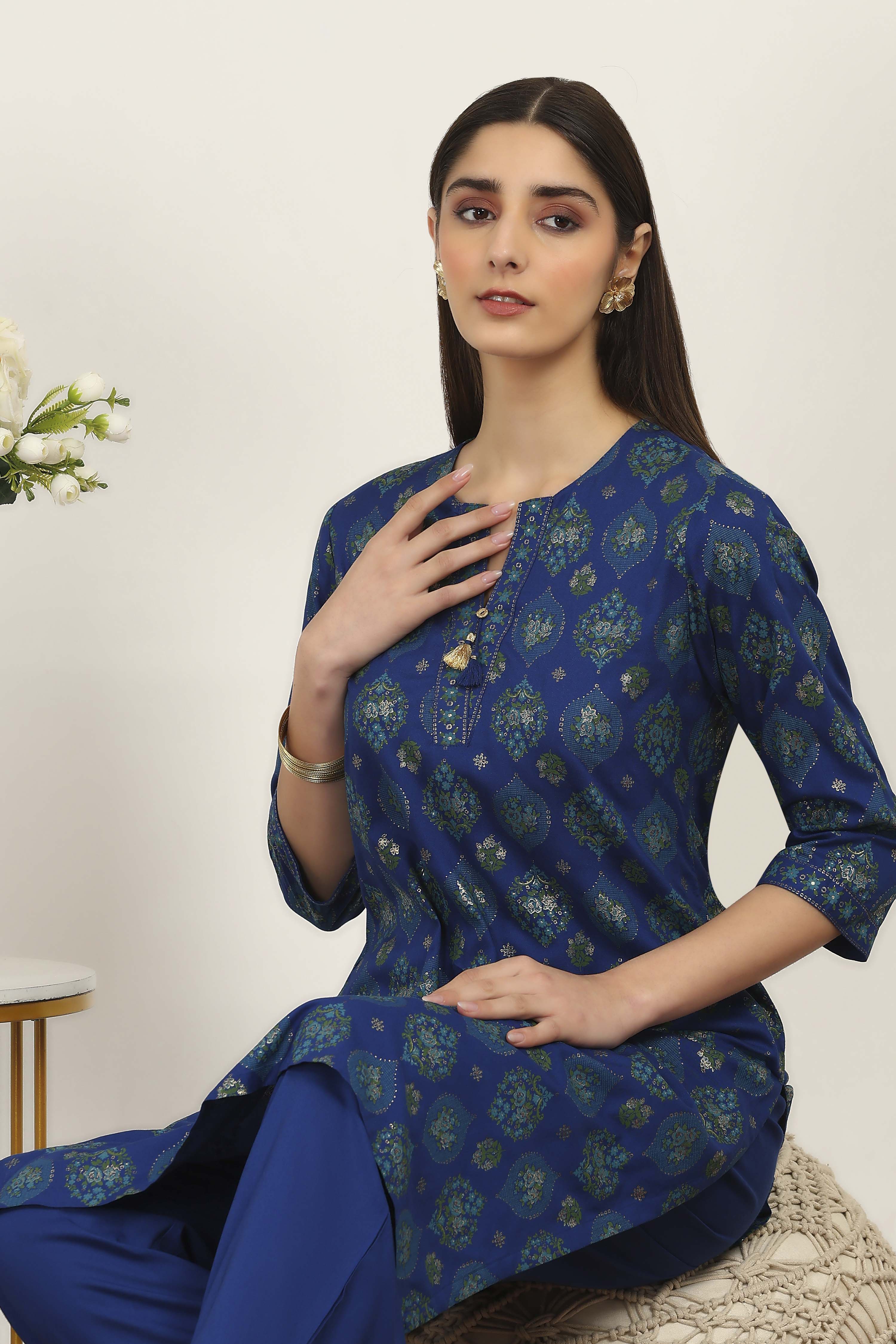 Blue Rayon Viscose Rayon Kurta Pants Set image number 7
