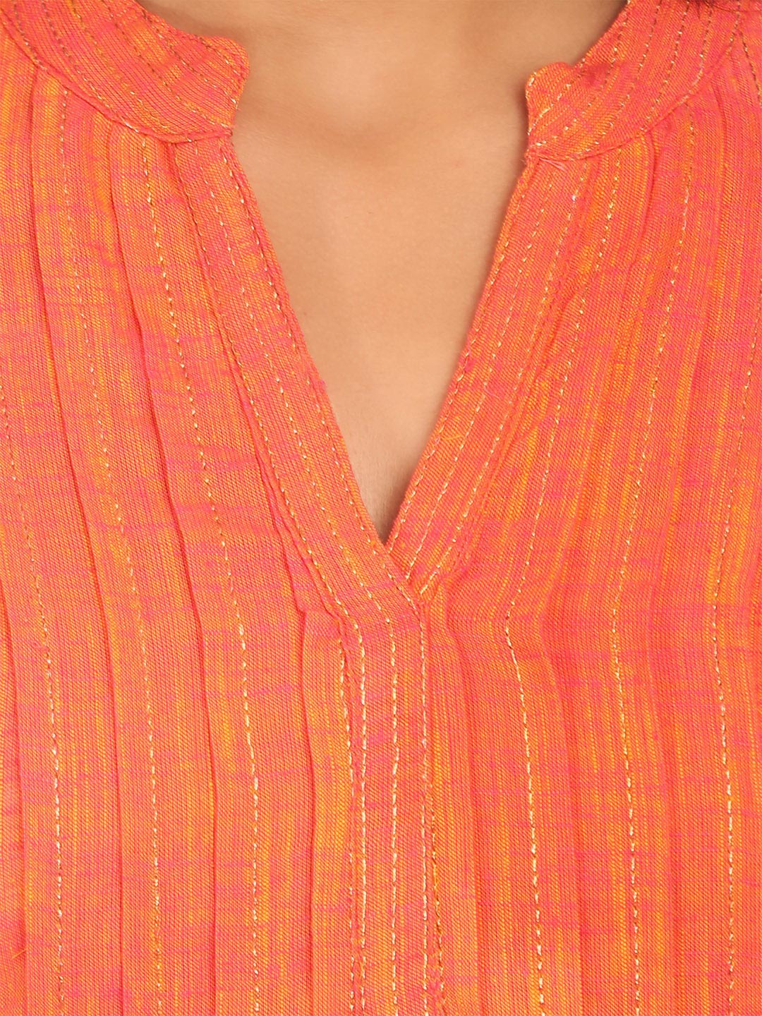 Orange Cotton Straight Kurta image number 4