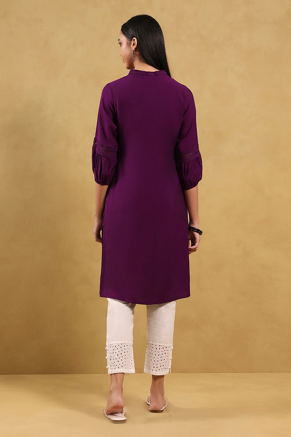 Purple Viscose Blend Solid Straight Kurta image number 1
