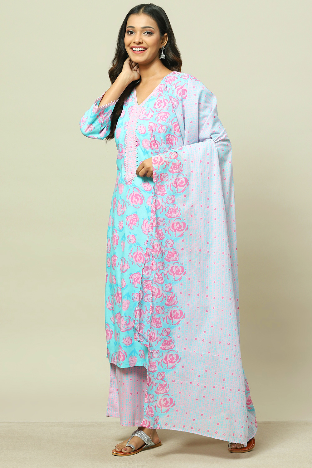 Aqua LIVA Woven Straight Kurta Suit Set image number 0