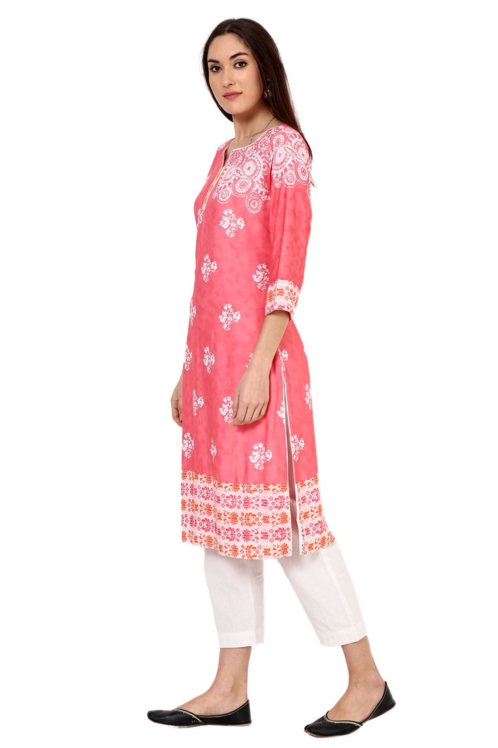 Pink Straight Rayon Kurta image number 2