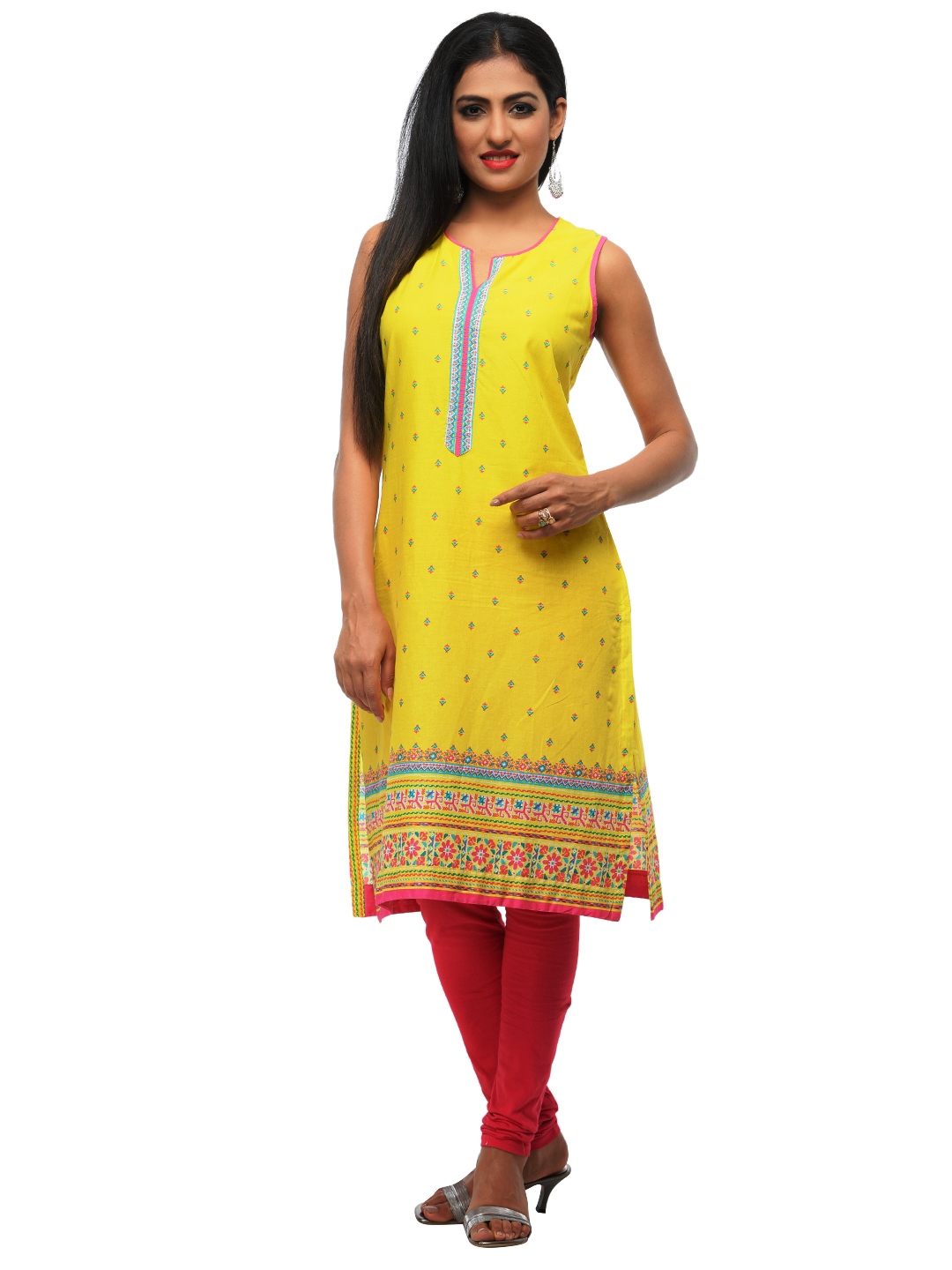 Lime Cotton Straight Kurta image number 0