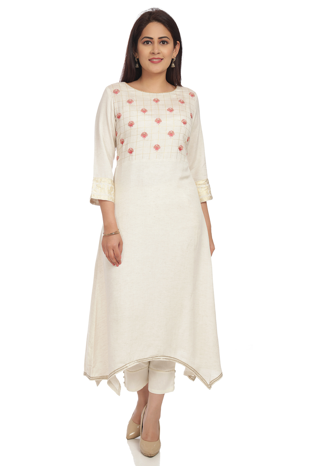 Ecru Asymmetric Viscose Kurta image number 0