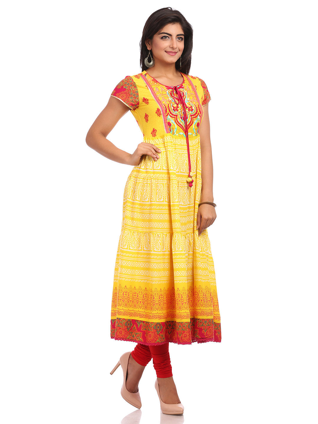 Yellow Flared Cotton Kurta image number 2