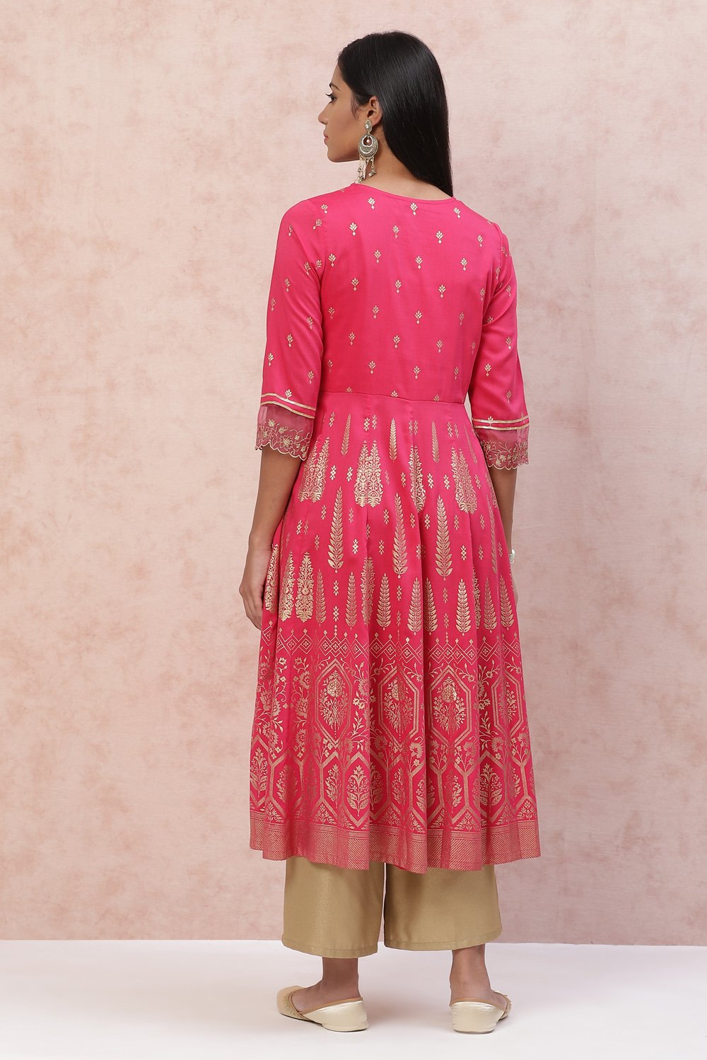 Fuschia Art Silk Kalidar Kurta image number 4