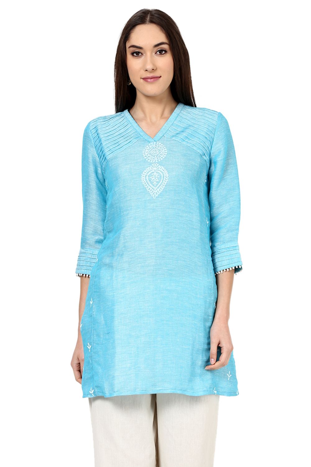 Blue Flared Poly Cotton Indie Top image number 0